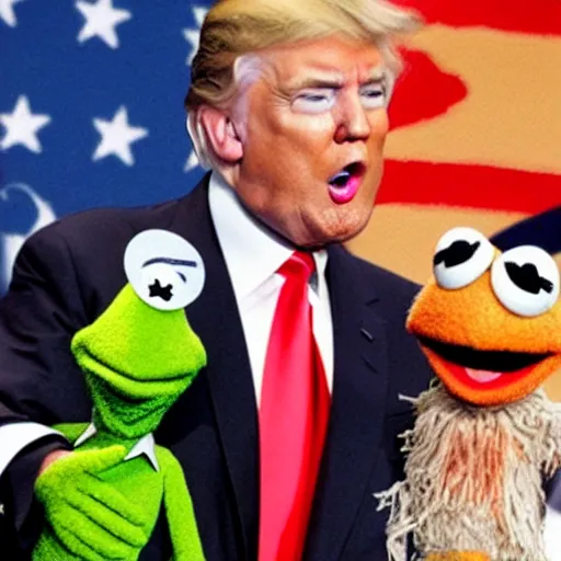 Prompt: donald trump muppet, jim henson