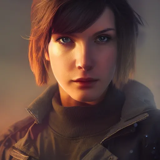 Image similar to Beautiful jill valentine in real life, face centered portrait, Confident, fog, rain, volumetric lighting, beautiful, golden hour, sharp focus, ultra detailed, cgsociety by Leesha Hannigan, Ross Tran, Thierry Doizon, Kai Carpenter,Ignacio Fernández Ríos