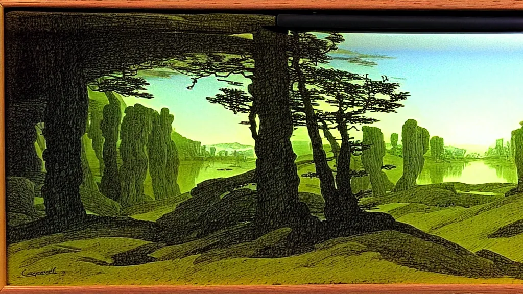 Prompt: landscape, by caspar david friedrich, dry - erase marker, happy, feng shui, ray tracing reflections