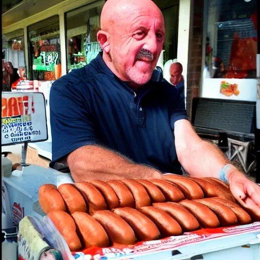 Image similar to mike ehrmantraut selling hot dogs