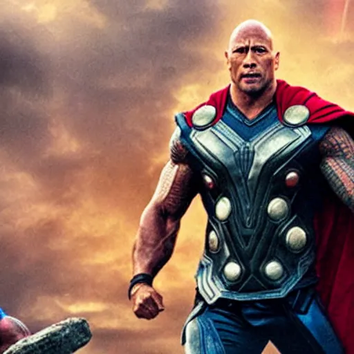 Image similar to dwayne the rock johnson as thor