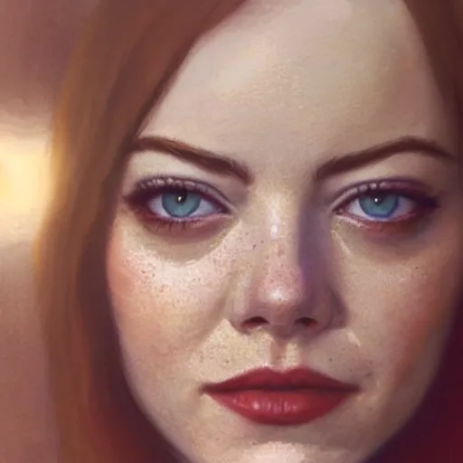 Image similar to emma stone : left - half is sad emma stone, right - half is smiling emma stone, fine details, realistic shaded lighting poster by greg rutkowski, magali villeneuve, artgerm, jeremy lipkin and michael garmash and rob rey