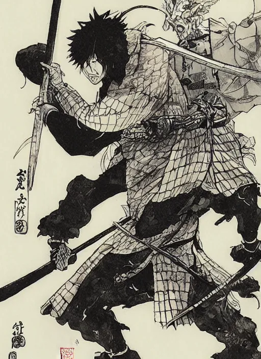 Image similar to a monstrous fungus samurai swinging a large nodachi, by takehiko inoue, masterpiece ink illustration