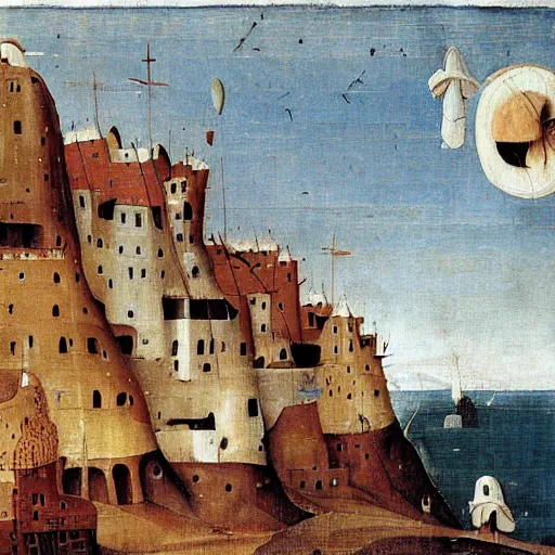 Image similar to pueblo indian cliffside houses by hieronymus bosch