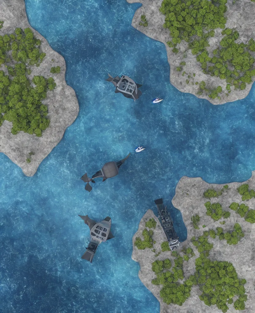Image similar to a crescent shaped pelagic settlement floating on the water, view from above, fusion of subnautica and star trek, aquaculture farms in the water around, boats of different sizes, hyperrealistic sci - fi illustratiom, soft natural volumetric lighting, realistic 4 k unreal engine 5 beautifully detailed render, 4 k post processing, trending on artstation