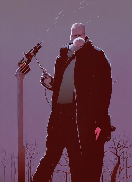 Image similar to poster artwork by Michael Whelan and Tomer Hanuka, Karol Bak of Jim Gaffigan hitman in peacoat from scene from Twin Peaks, clean, simple nostalgic, domestic