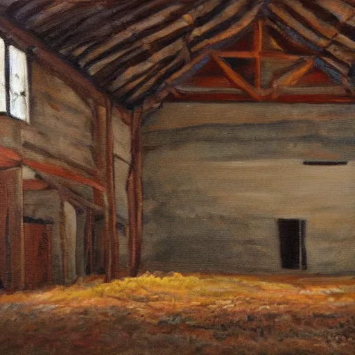 Image similar to a painting of a gbome in a barn, in the style of jenny nyström