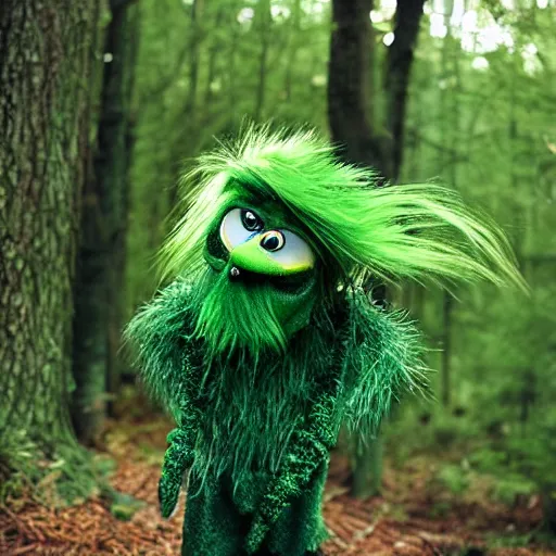 Image similar to green grinch lost in woods