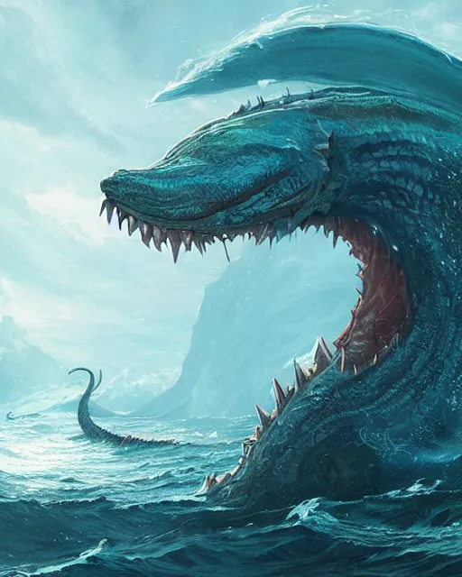 Prompt: A monstrous giant sea serpent in the middle of the sea, fantasy art, in the style of greg rutkowski, illustration, epic, fantasy, intricate, hyper detailed, artstation, concept art, smooth, sharp focus, ray tracing