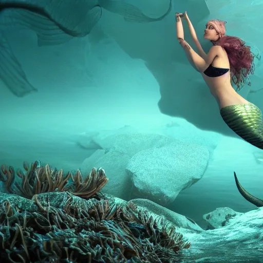 Prompt: a mermaid underwater, 3 d render octane, trending on artstation