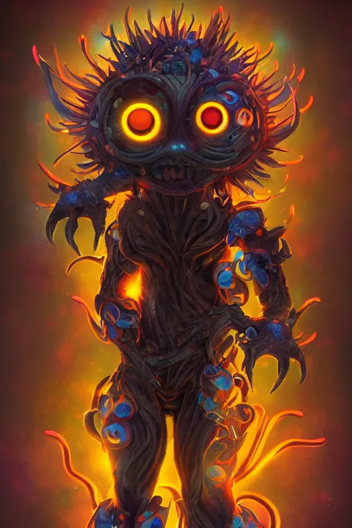 Prompt: a glowing humanoid figure flower monster with large glowing eyes, highly detailed, digital art, sharp focus, trending on art station, plant, anime art style