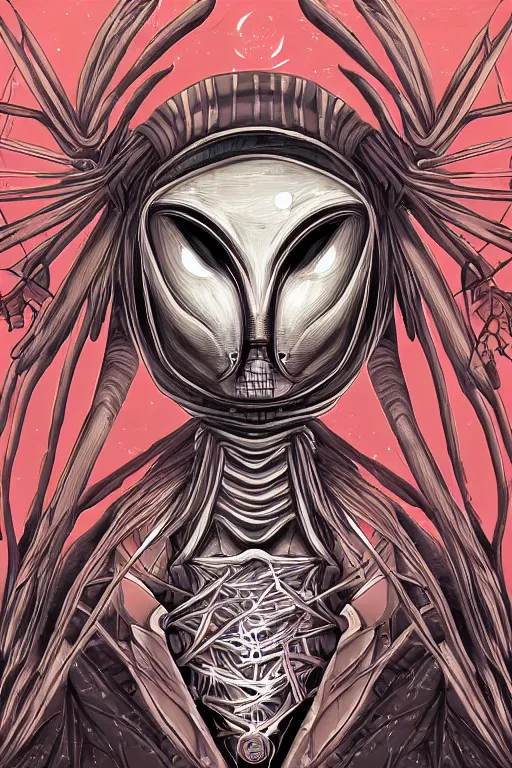 Image similar to alien scarecrow, symmetrical, highly detailed, digital art, sharp focus, trending on art station, anime art style