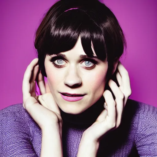 Image similar to portrait of zooey deschanel with pink pixie cut hairstyle by mario testino, headshot, detailed, award winning, sony a 7 r