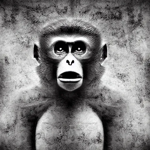 Image similar to cartoon style macaque inside alien base, digital art, soft shadows, creepy art