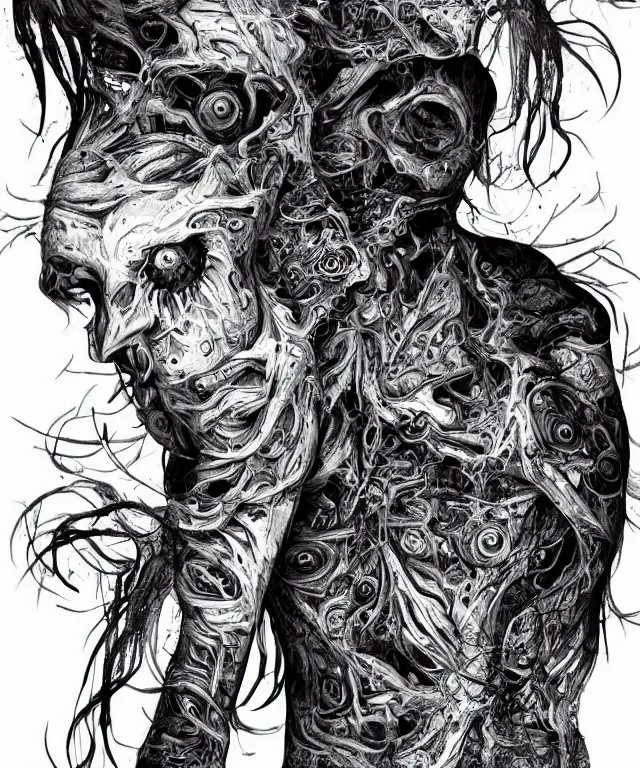 Image similar to black and white illustration, creative design, body horror, monster