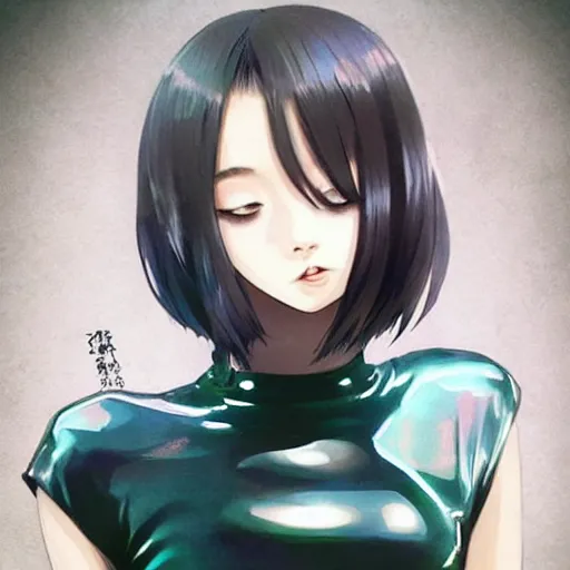 Image similar to a beautiful young japanese eimi fukada alluring instagram model in elaborate latex tank top, jrpg tank top made from latex demon faces, concept art by akira toriyama and wlop and ilya kuvshinov and artgerm and studio ghibli, aesthetic, gorgeous, stunning, alluring, attractive, artstation, deviantart, pinterest, digital art