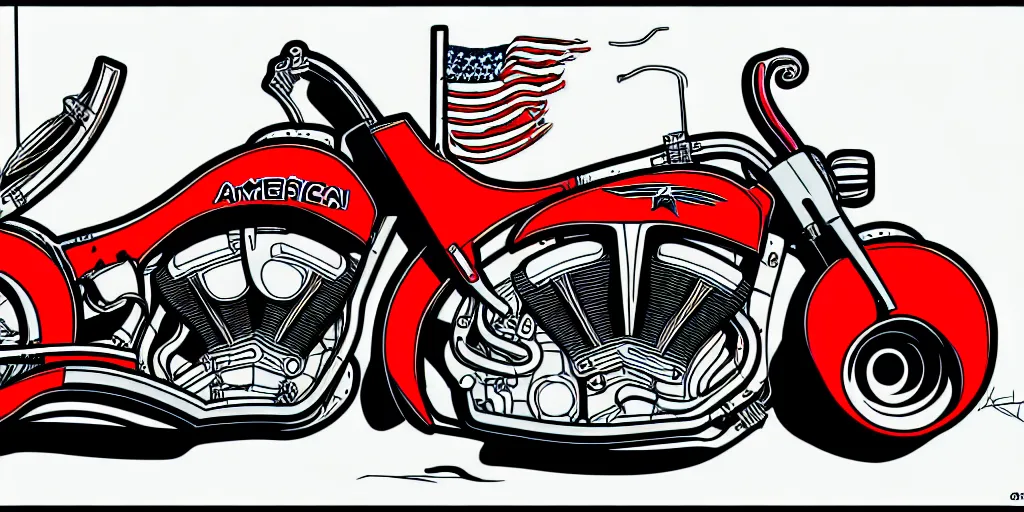 Prompt: american chopper, cartoon, moebius style, detailed