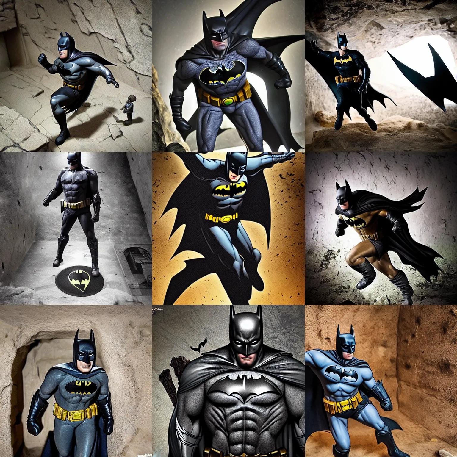 Prompt: detailed photos of batman from ancient tomb trying to run from mythical creatures