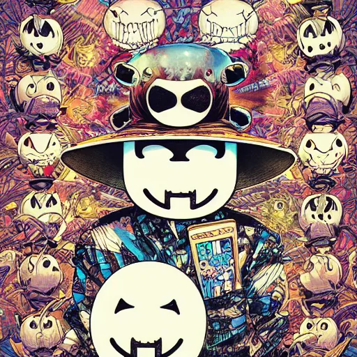 Image similar to portrait of crazy marshmello, symmetrical, by yoichi hatakenaka, masamune shirow, josan gonzales and dan mumford, ayami kojima, takato yamamoto, barclay shaw, karol bak, yukito kishiro