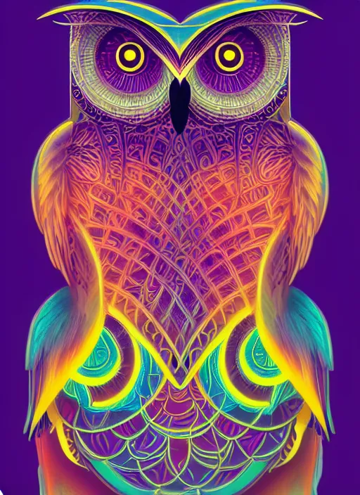 Image similar to symmetry!! product render poster vivid colors divine proportion owl, divine, glowing fog intricate, elegant, highly detailed, digital painting, artstation, concept art, smooth, sharp focus, illustration,