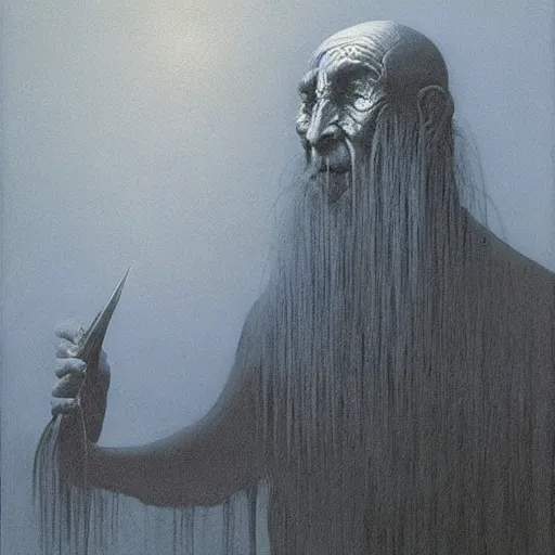 Image similar to sorcerer by Zdzisław Beksiński, oil on canvas