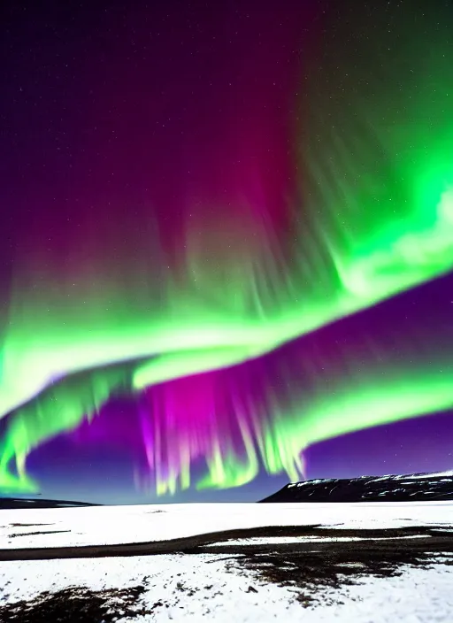 Prompt: northern lights in the night sky over iceland