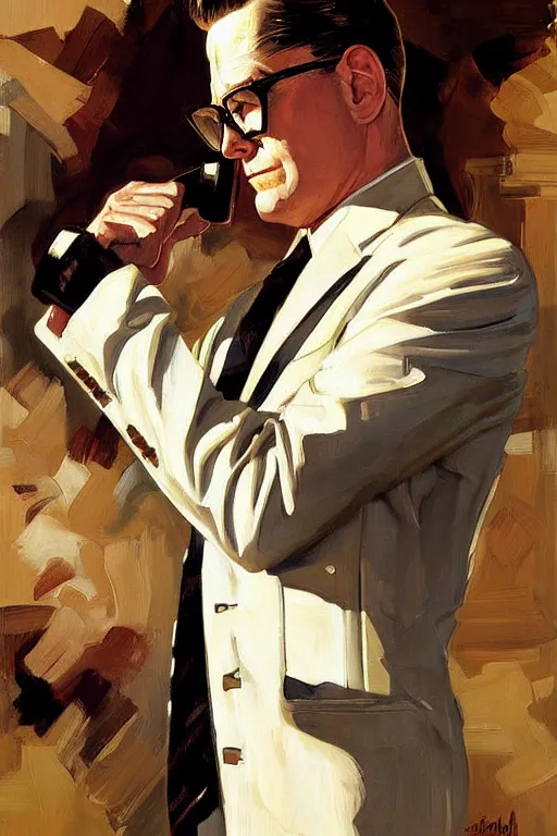 Image similar to hank hill painting by jc leyendecker!! phil hale!, angular, brush strokes, painterly, vintage, crisp