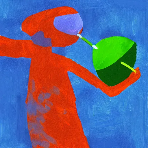 Prompt: an orange stick figure with lime fire hands, digital art, oil on canvas