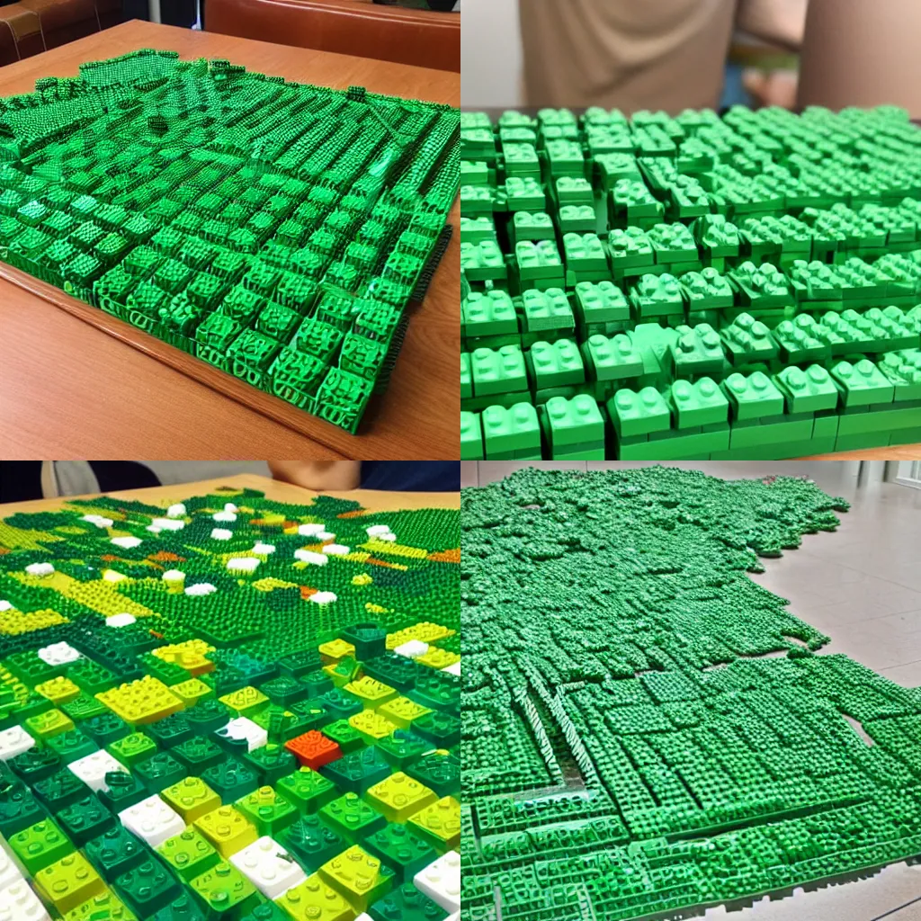 Prompt: sea of green lego bricks