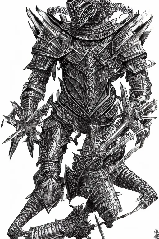 Image similar to armoured warrior humanoid figure monster, symmetrical, highly detailed, digital art, hummingbird themed armour, sharp focus, trending on art station, kentaro miura manga art style