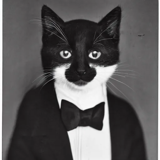 Prompt: a black and white medium format 85mm photograph of a kitten in a tuxedo on his way to a funeral edward weston