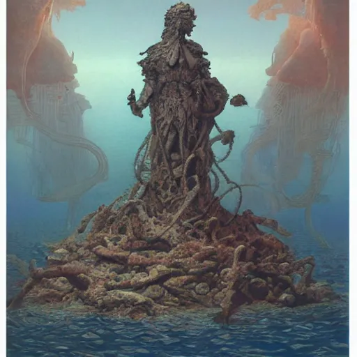 Prompt: a statue under the sea, by wayne barlowe,