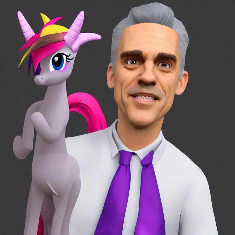 Image similar to jordan peterson as a my little pony character, adorable and friendly, 3d render, unreal engine