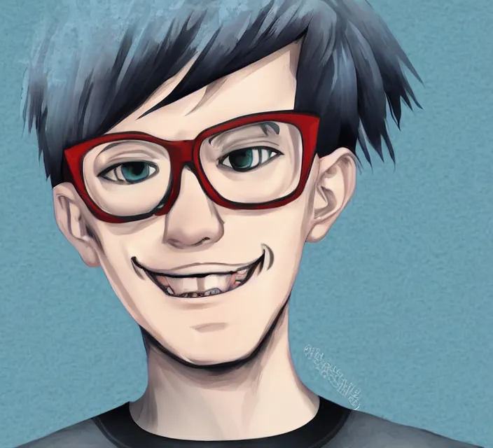 Image similar to a digital drawing of young neil cicierega in a kawaii emo / scene style, trending on pixiv, trending on deviantart