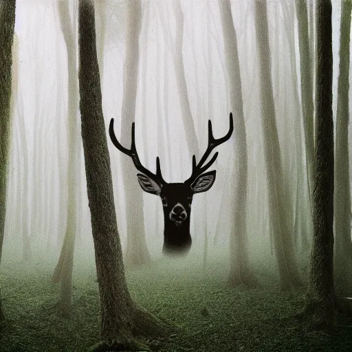 Image similar to a forest inside a negative space in the shape of a deer