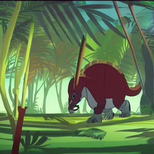 Image similar to tyrannosaurus in the jungle, genndy tartakovsky, samurai jack, studio la cachette