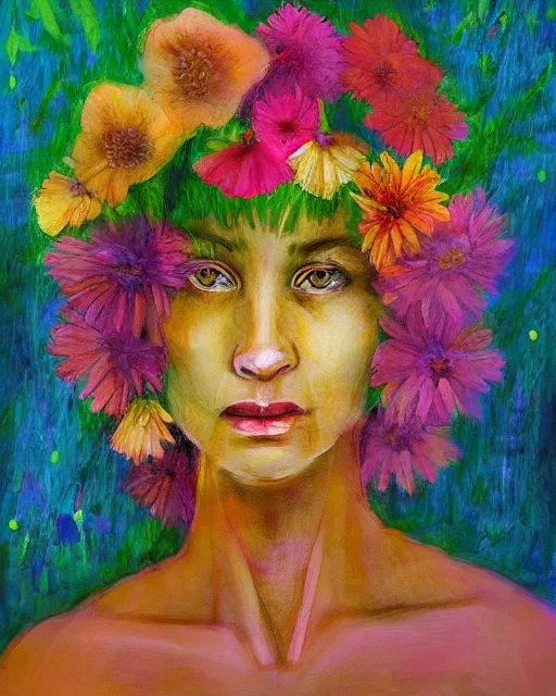 Prompt: Flower woman portrait, Doug Johnson