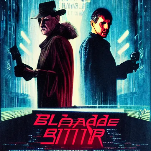 Image similar to blade runner movie poster with gandalf