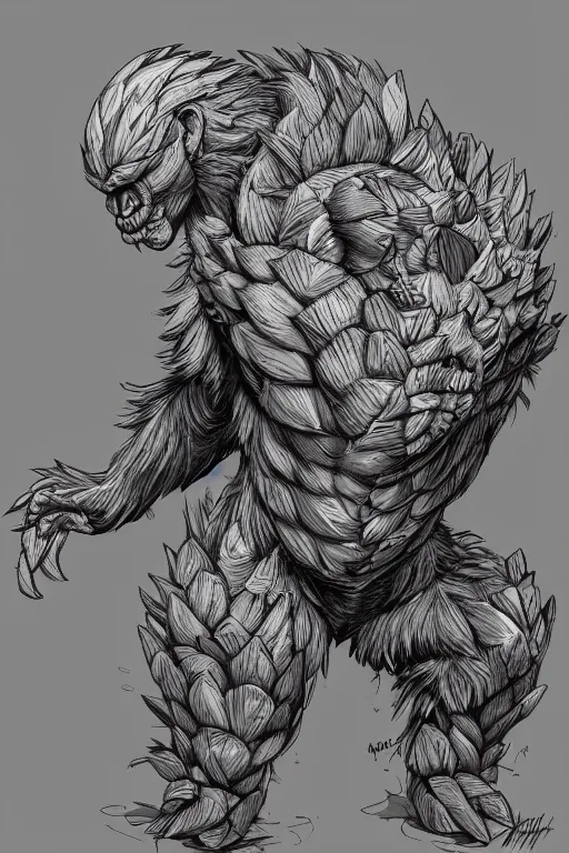 Prompt: an ape artichoke monster, highly detailed, digital art, sharp focus, trending on art station, anime art style