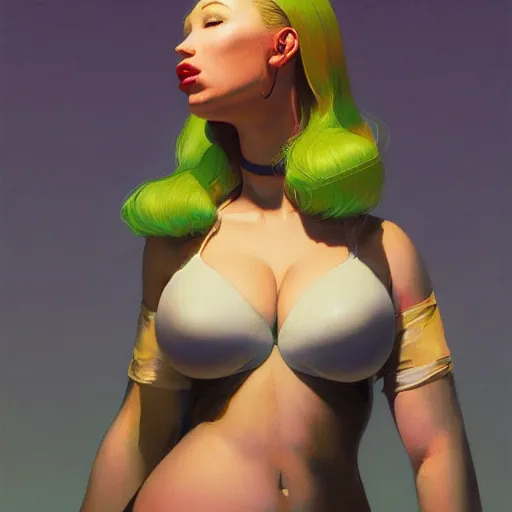 Image similar to 4k headshot of thicc Iggy azalea from Macfarlane comics, killing with green fire by Craig Mullins, ilya kuvshinov, krenz cushart, epic , artgerm trending on artstation by Edward Hopper and Dan Mumford and WLOP and Rutkovsky, beksinski carl spitzweg moebius and tuomas kocar, intricate artwork by caravaggio, Unreal Engine 5, Lumen, Nanite , 4K headshot of godlike clown with defined arms and open hands and bloody clothes with giant mandala wings , intricate face , flawless anime cel animation by Kentaro Miura, psychedelic , highly detailed upper body , professionally post-processed , beautiful, scary, symmetry accurate features, epic, octane rendered, anime masterpiece, accurate