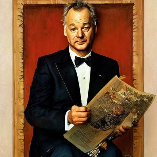 Prompt: bill murray portrait art by norman rockwell