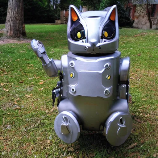Prompt: Huckle Cat in robot armor