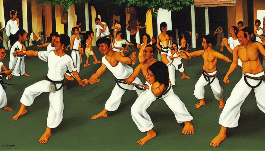 Image similar to capoeira, painting by escher