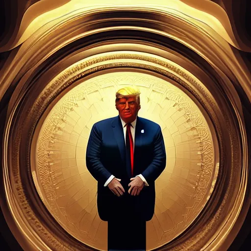 Image similar to symmetry!! portrait of donald trump inside toilet, intricate, elegant, highly detailed, digital painting, artstation, concept art, smooth, sharp focus, illustration, art by artgerm and greg rutkowski and alphonse mucha