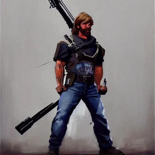 Prompt: greg manchess portrait painting of chuck norris as overwatch character, medium shot, asymmetrical, profile picture, organic painting, sunny day, matte painting, bold shapes, hard edges, street art, trending on artstation, by huang guangjian and gil elvgren and sachin teng