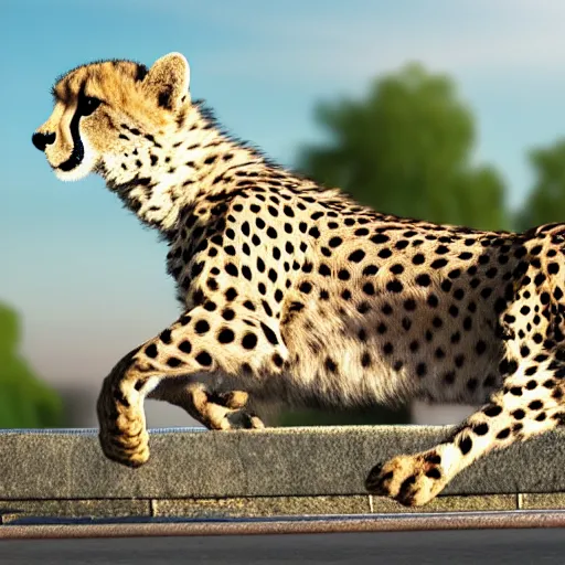 Image similar to cheetah is riding a bike, photo, 4k, hyper realistic,