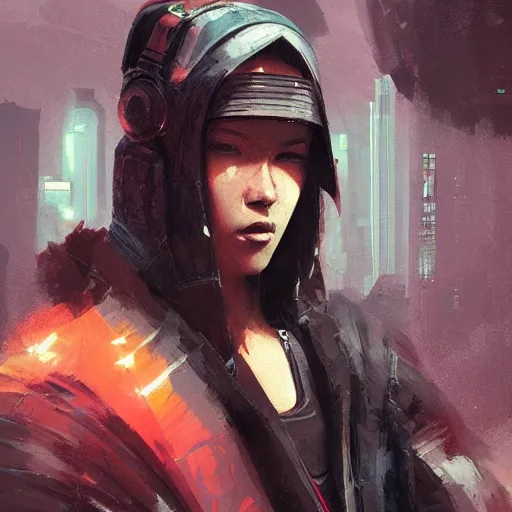 Prompt: a beautiful portrait of a cyberpunk ninja by greg rutkowski and hiromu arakawa trending on artstation