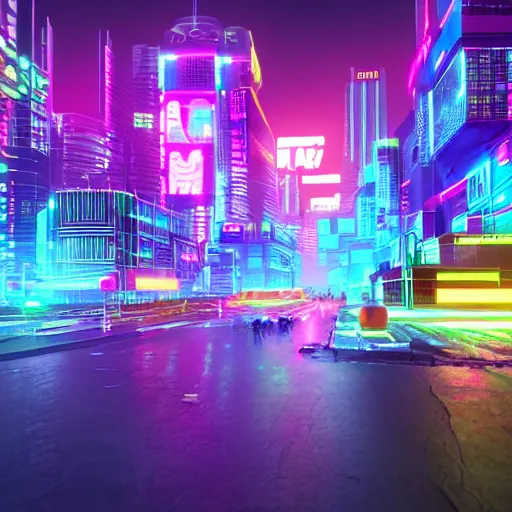Image similar to neon city, cyberpunk vibe, pixel art, highly detailed render