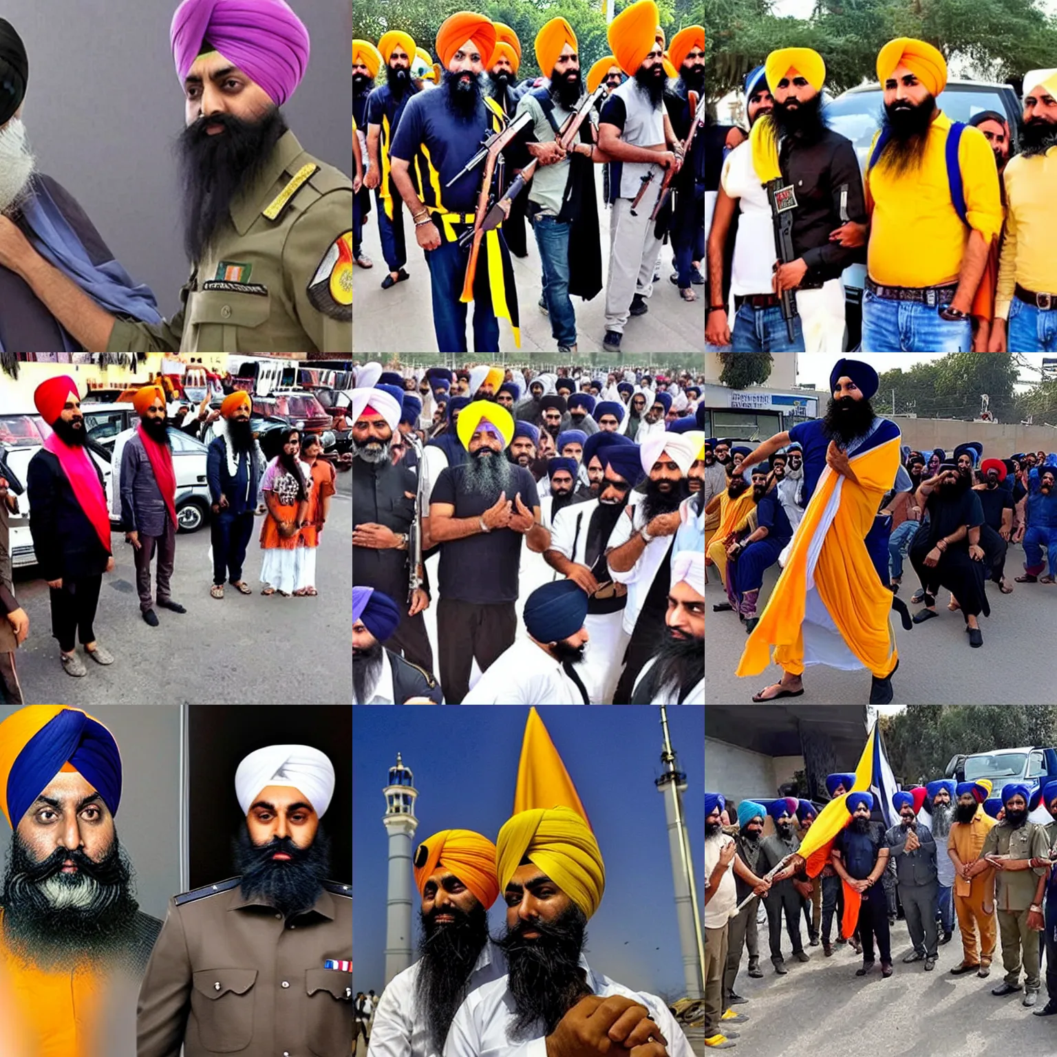Prompt: sikh khalistan cyberempire, everyone is armed, flying cars and no crime