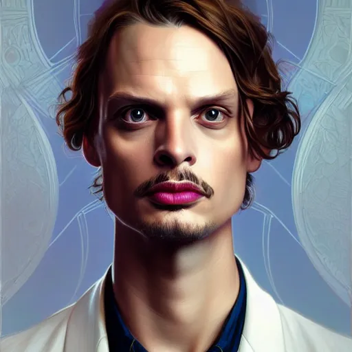 Prompt: symmetry portrait of matthew gray gubler, intricate, elegant, highly detailed, digital painting, artstation, concept art, smooth, sharp focus, illustration, art by artgerm and greg rutkowski and alphonse mucha